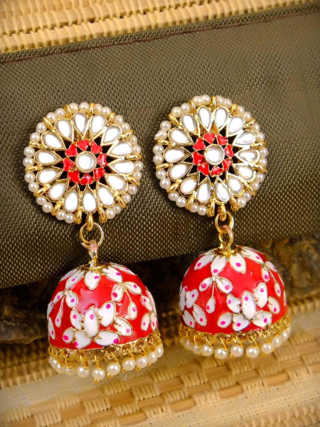 

Crunchy Fashion Pink & White Contemporary Jhumkas Earrings