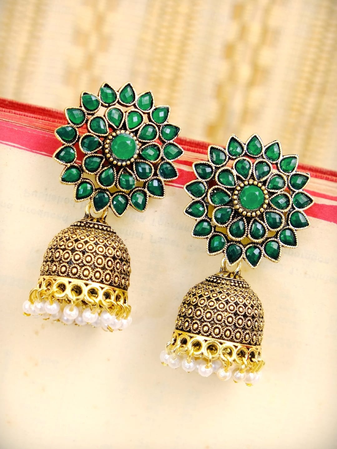 

Crunchy Fashion Green Contemporary Jhumkas Earrings