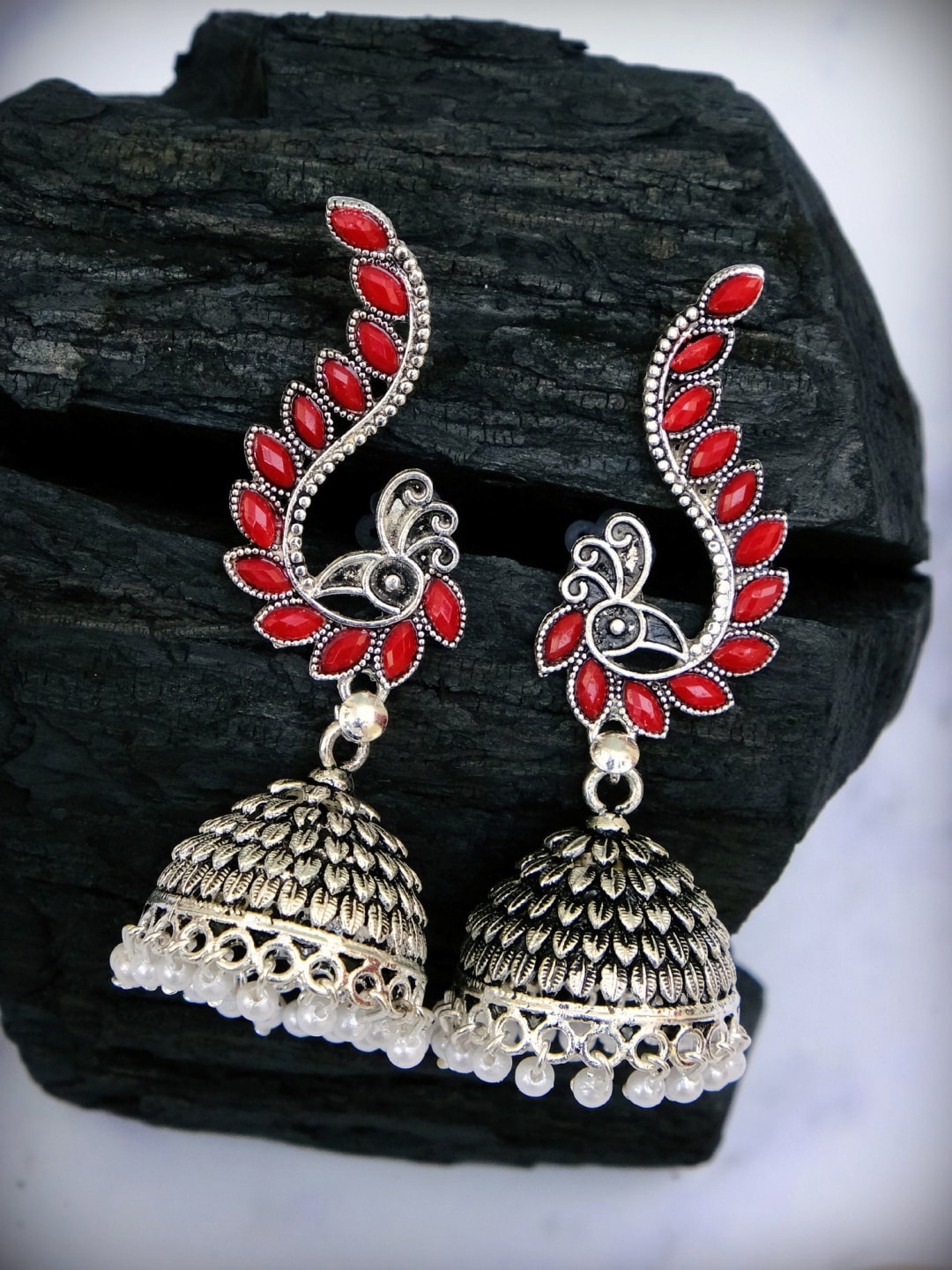 

Crunchy Fashion Red Contemporary Jhumkas Earrings