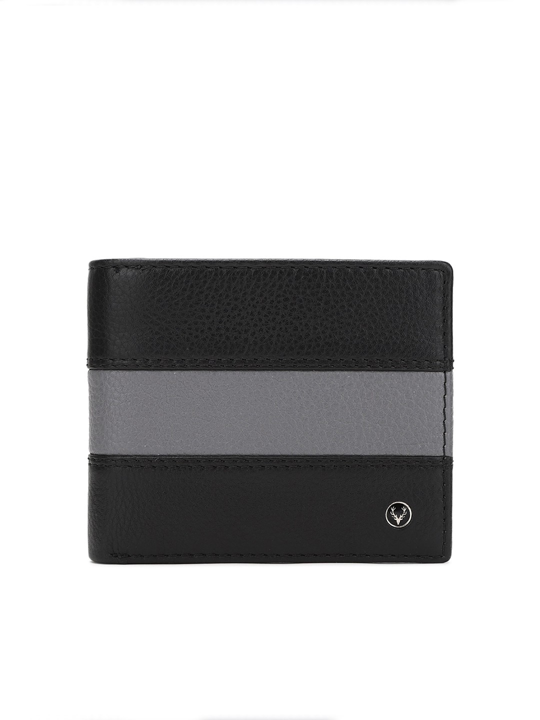 

Allen Solly Men Black & Grey Striped Solid Leather Two Fold Wallet with SD Card Holder
