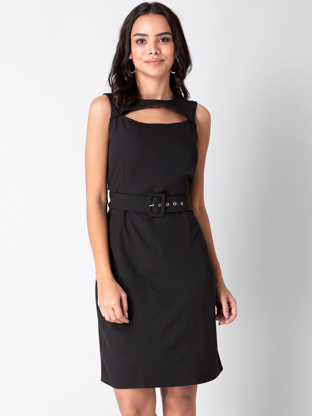 

FabAlley Women Black Belted Sheath Dress