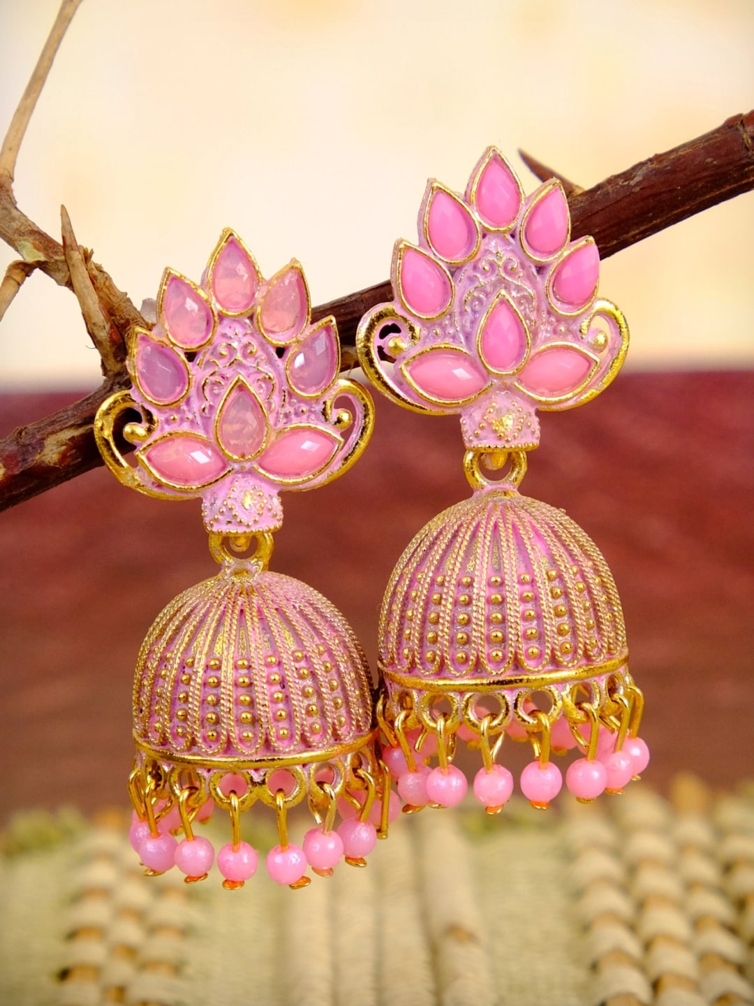 

Crunchy Fashion Pink Contemporary Jhumkas Earrings