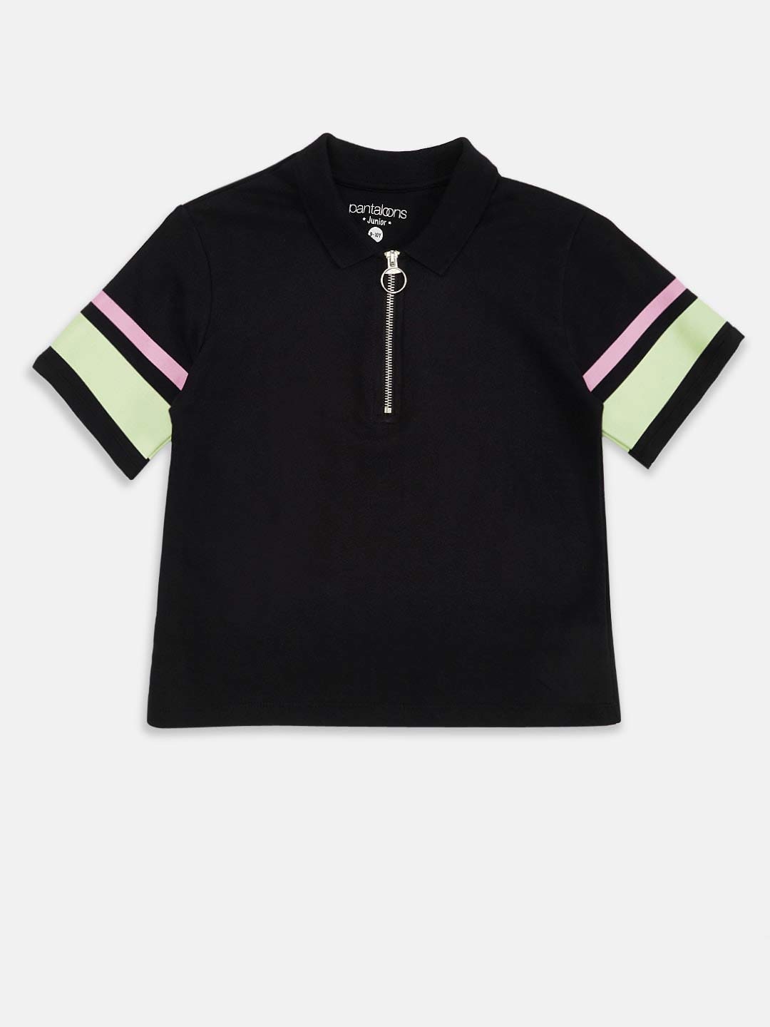 

Pantaloons Junior Girls Black Polo Collar T-shirt