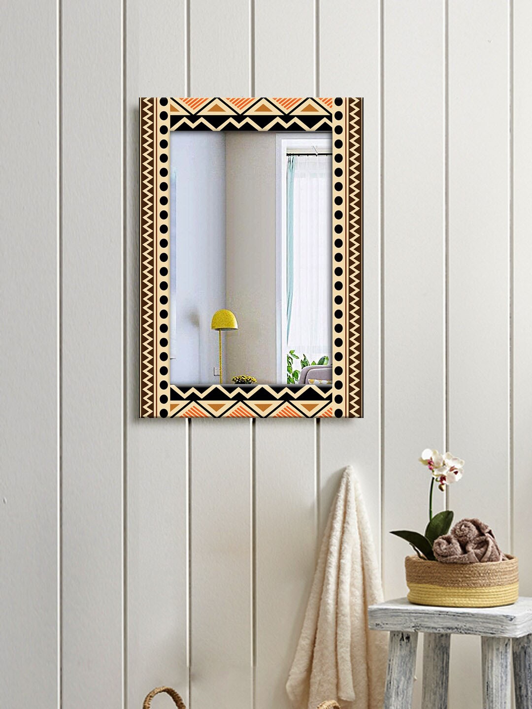 

999Store Black & Beige Printed Wall Mirror