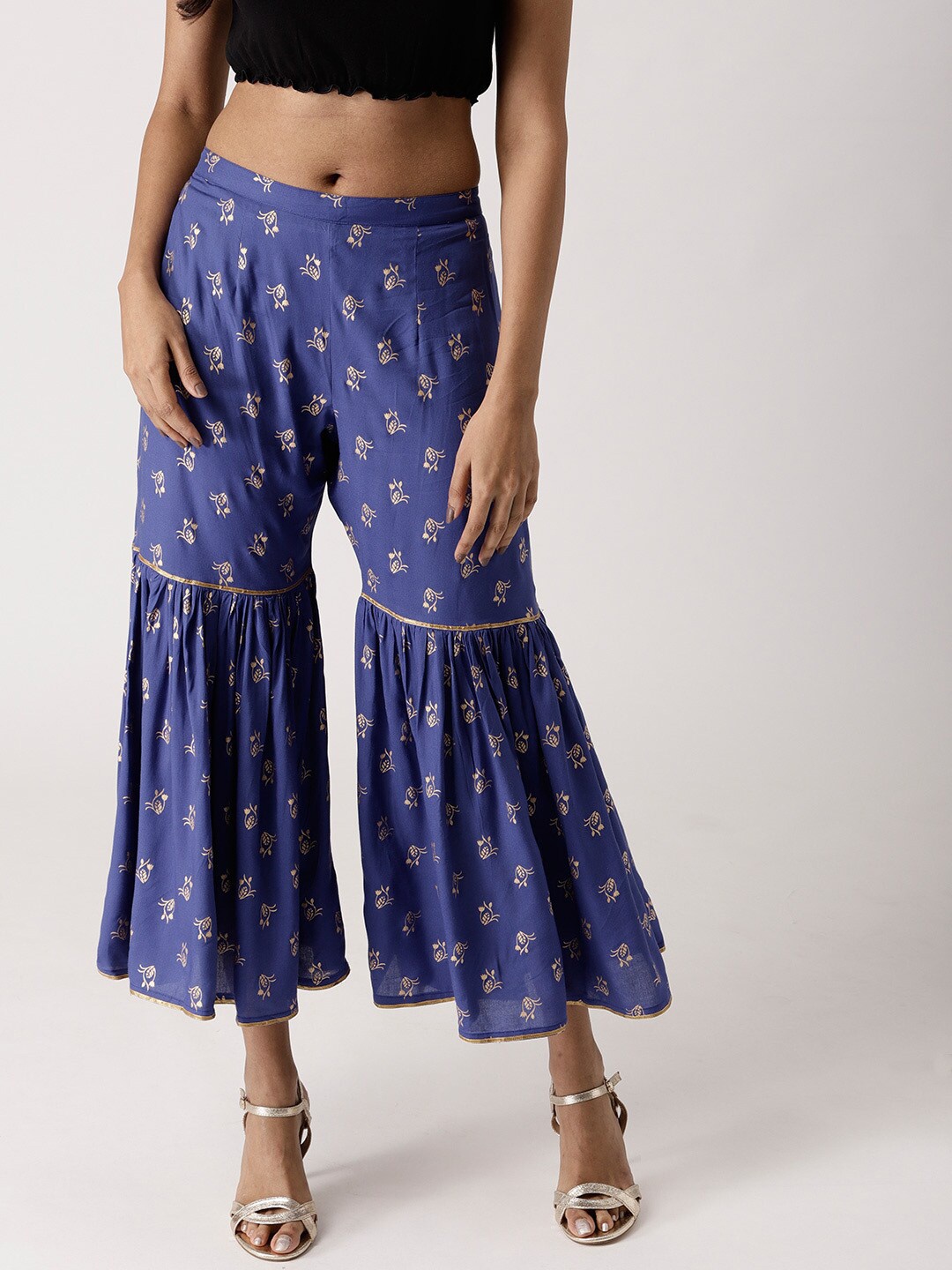 

Libas Women Blue Floral Printed Gotta Patti Sharara