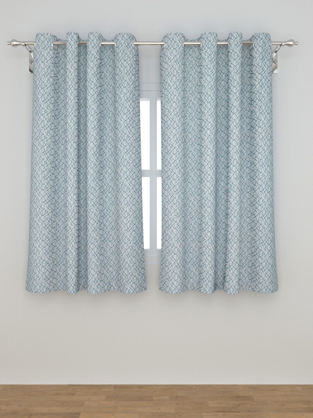 

Home Centre White & Blue Set of 2 Geometric Window Curtain