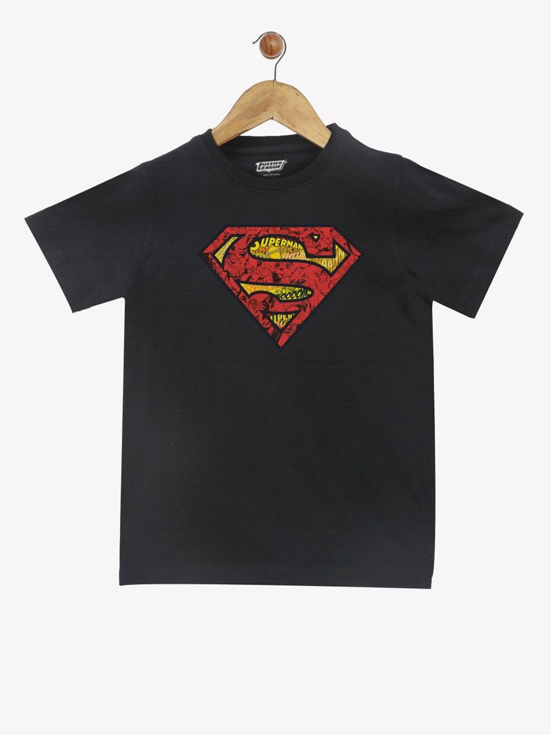 

YK Justice League Boys Black Superman Print Pure Cotton T-shirt