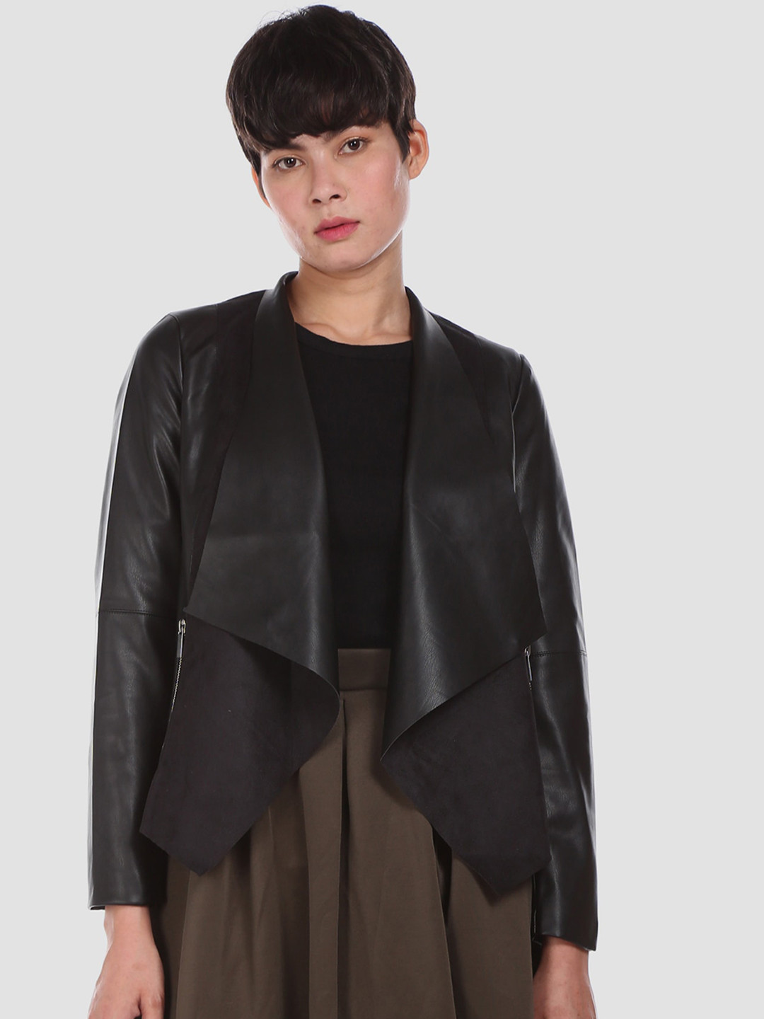 

U S Polo Assn Women Black Colourblocked Longline Open Front Jacket