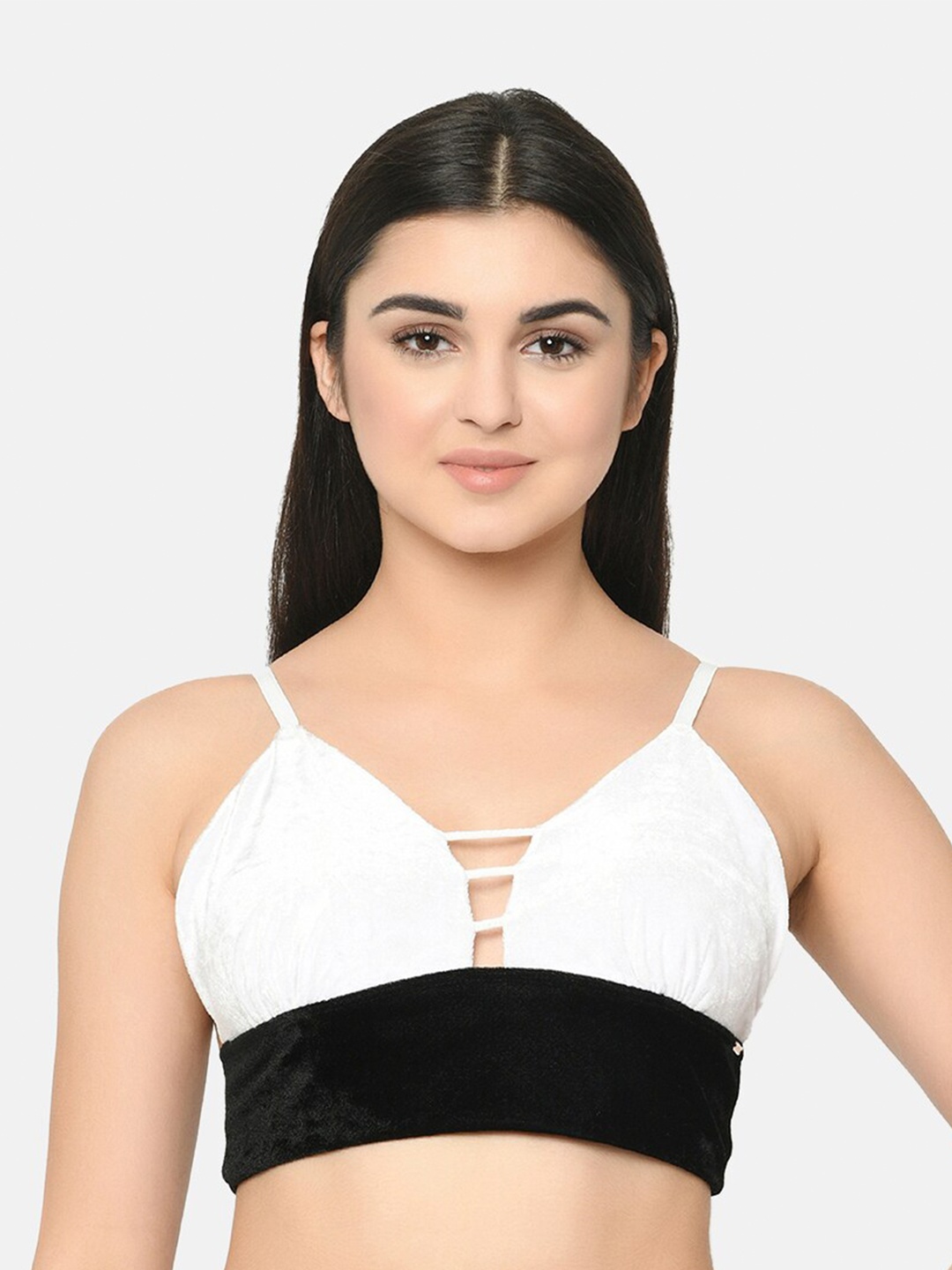 

PRETTYBOLD White & Black Bralette Bra Half Coverage PBN-1263
