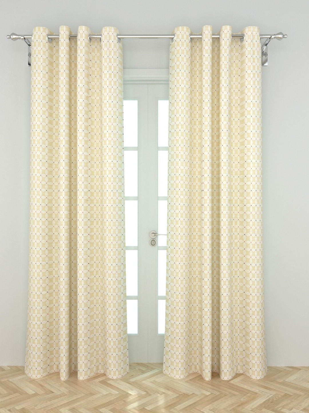Home Centre Yellow & White Geometric Door Curtain
