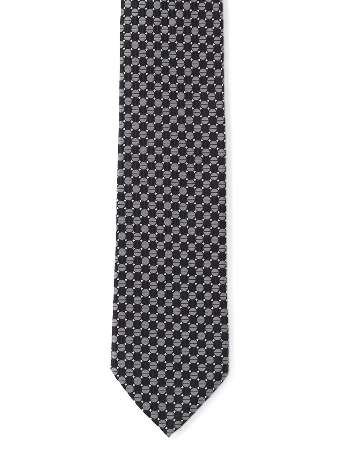 

Peter England Men Black & Grey Woven Design Broad Tie