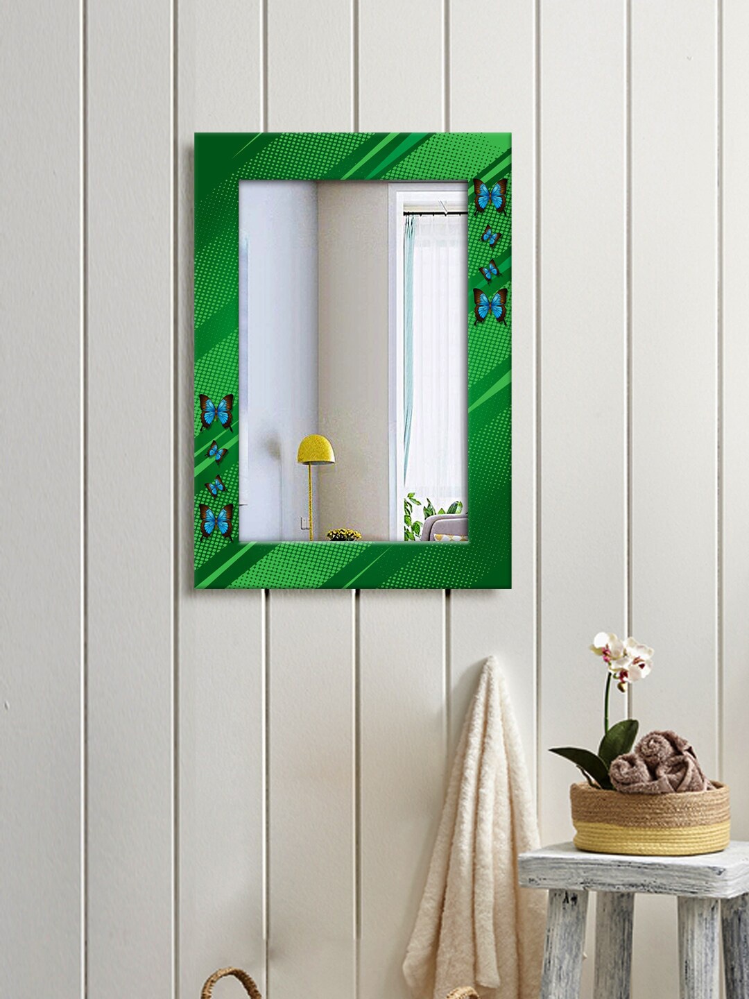 

999Store Green & Blue ButterFly Printed Wall Hanging Mirror