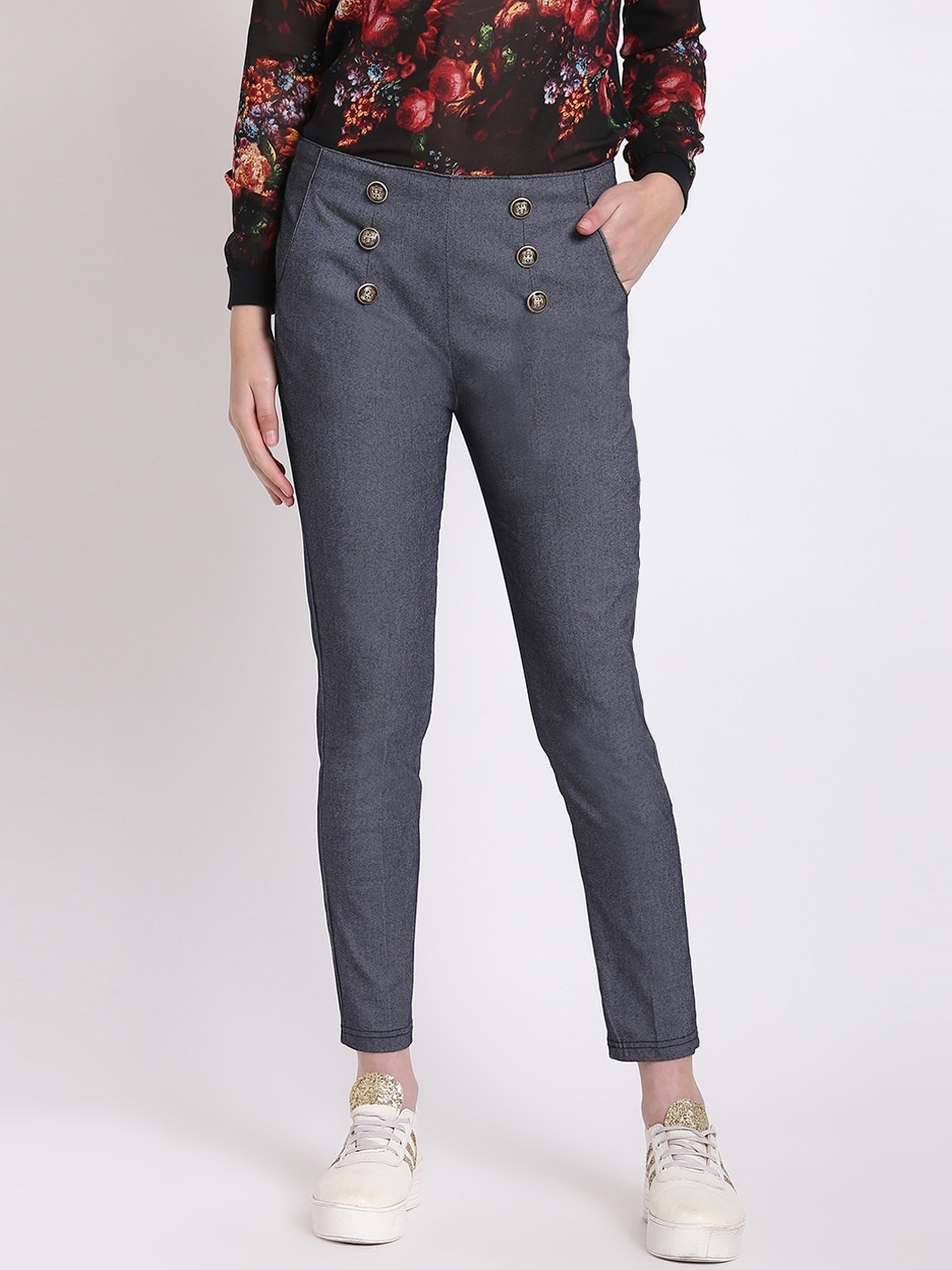 

RIVI Women Black Slim Fit Regular Trousers