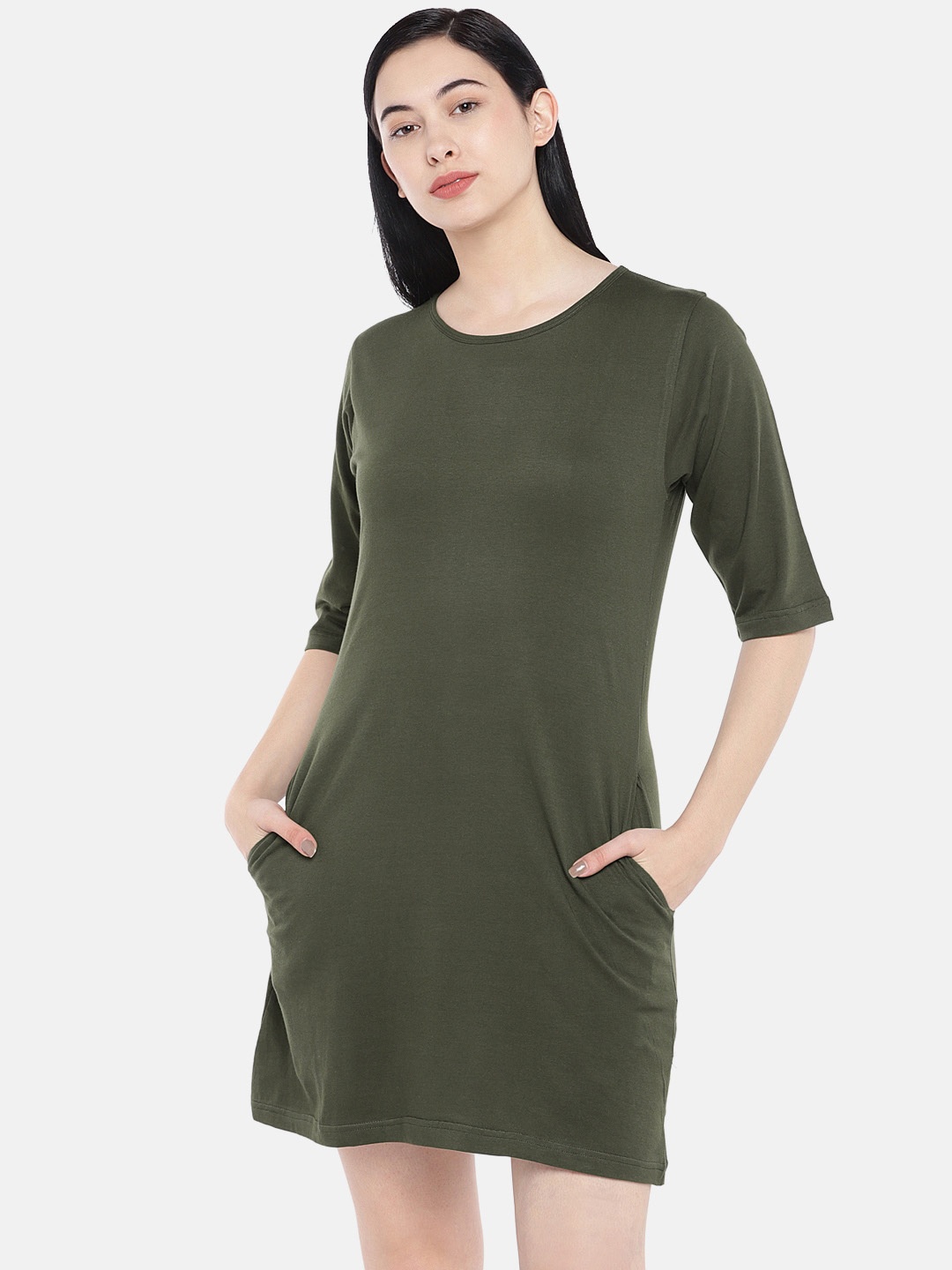 

STATUS MANTRA Women Olive Green T-shirt Dress