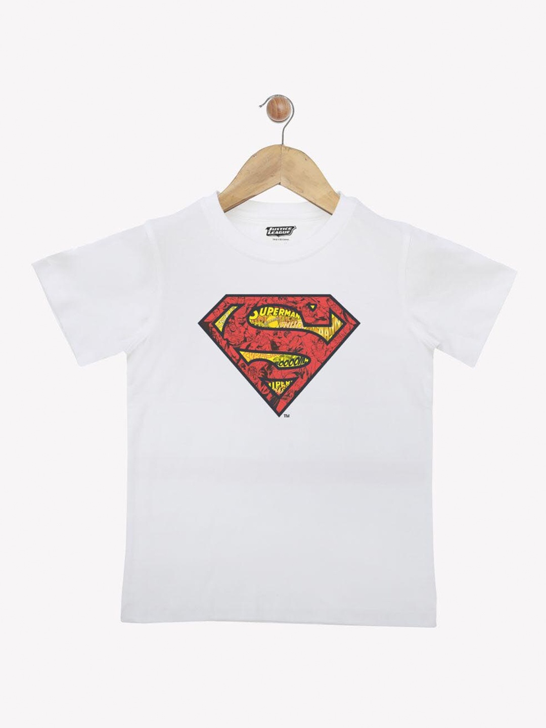 YK Justice League Boys White Superman Printed T-shirt