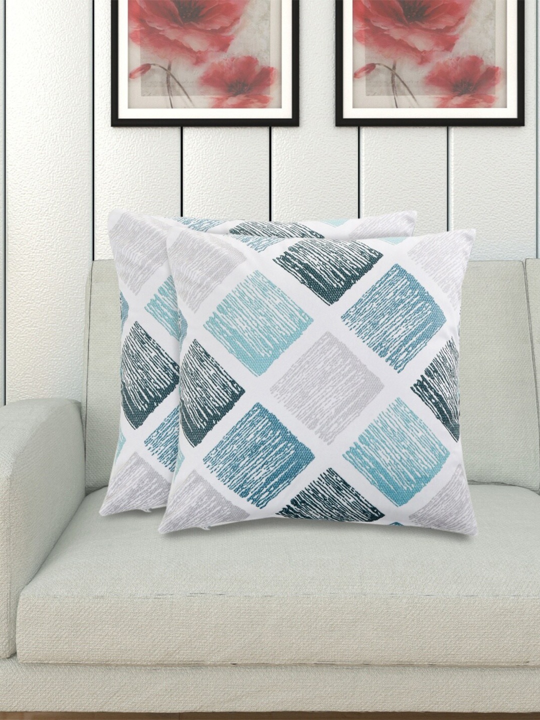 

Home Centre White & Green Set of 2 Checked Square Cushion Covers