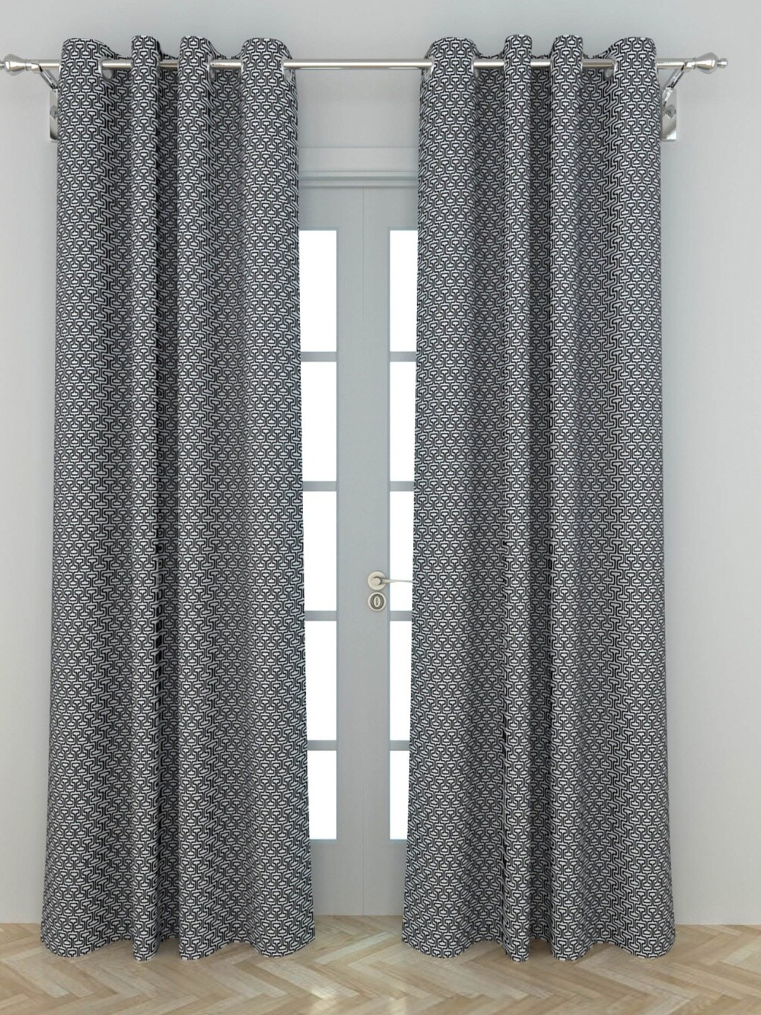 

Home Centre White & Navy Blue Set of 2 Geometric Door Curtain