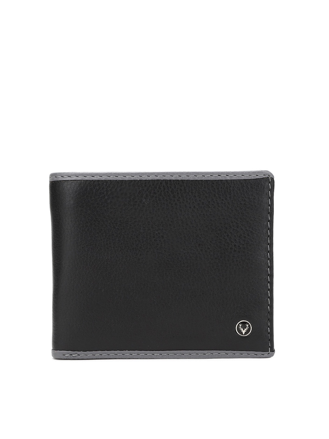 

Allen Solly Men Black & Grey Solid Leather Two Fold Wallet