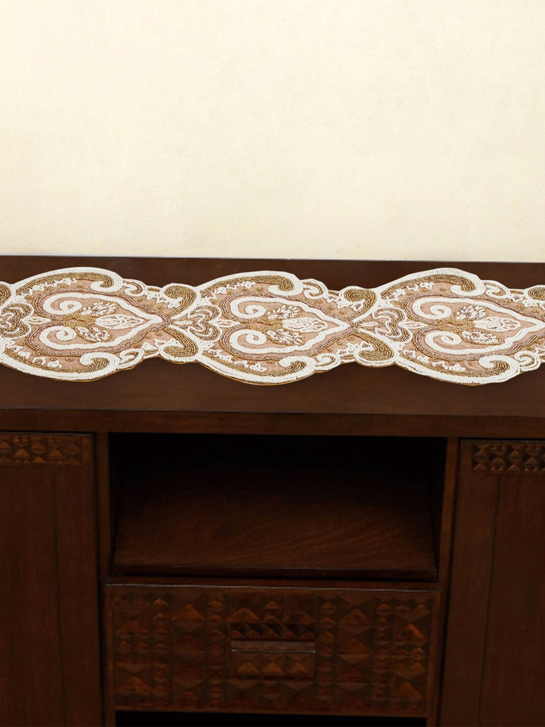 

Home Centre Beige & Gold Toned Ciner Treasure Beaded Table Runner