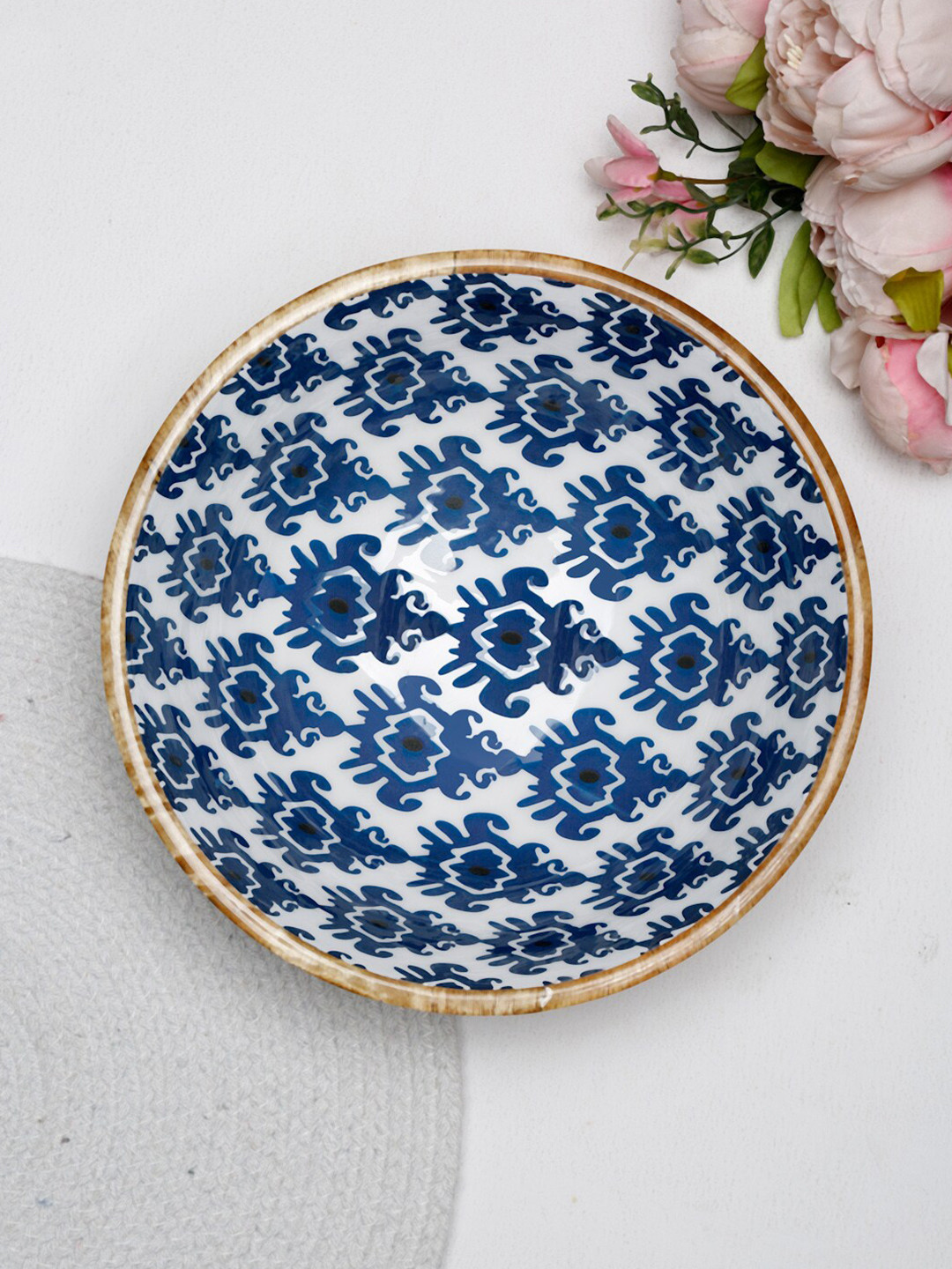 

Fabindia Blue & White Printed Glossy Bowl