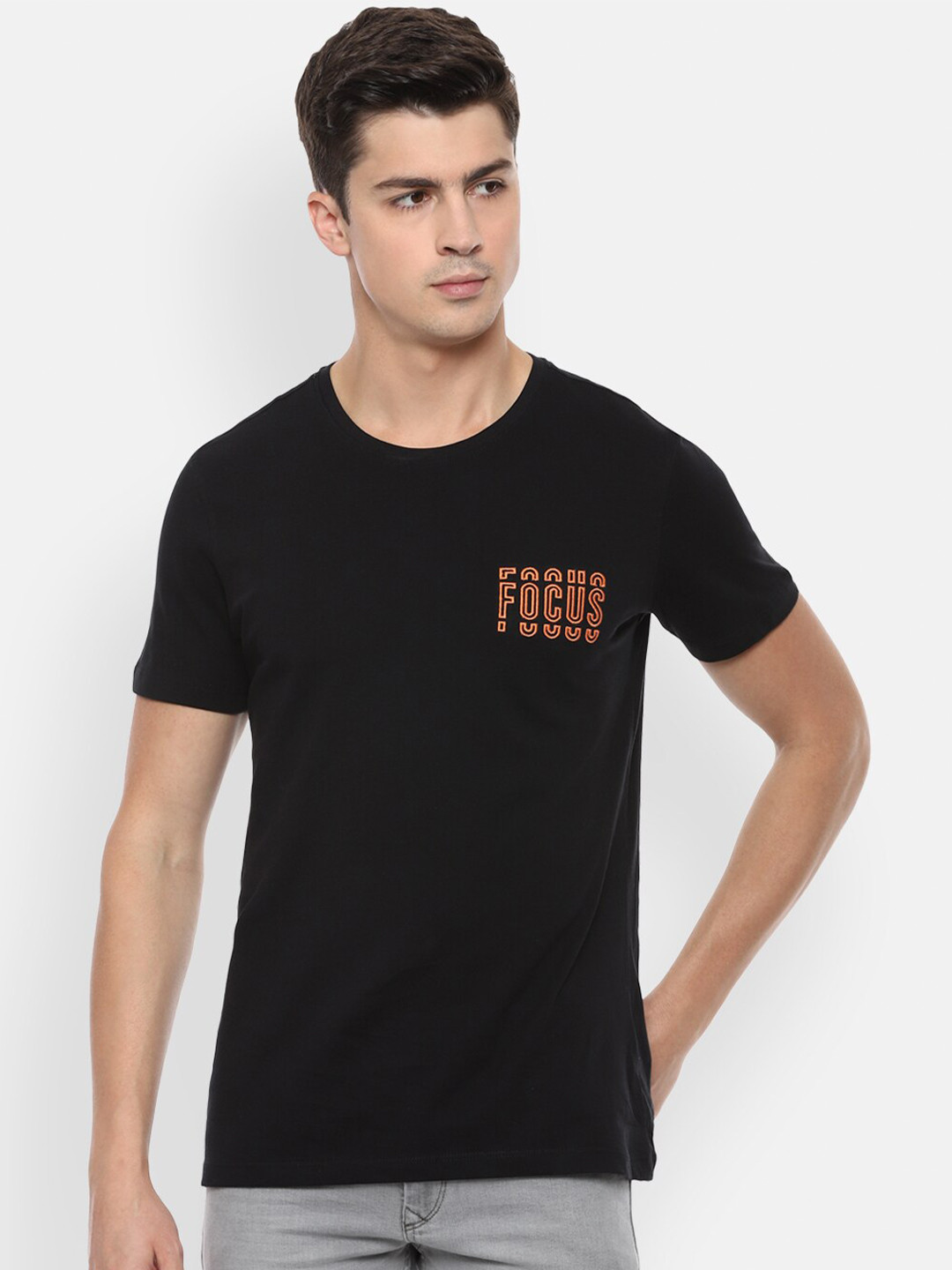 

Louis Philippe Jeans Men Black Pure Cotton T-shirt