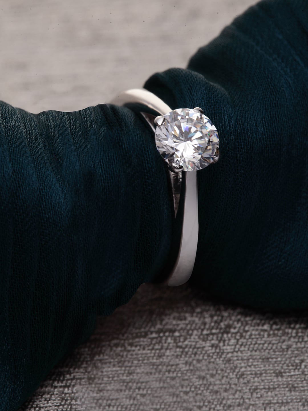 

Clara Women Silver-Toned & White cubic zirconia-Studded Adjustable Finger Ring