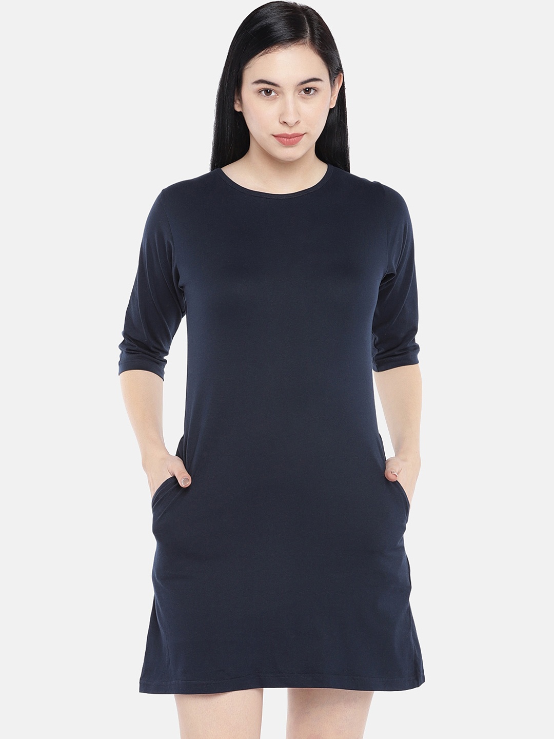 STATUS MANTRA Navy Blue T-shirt Dress