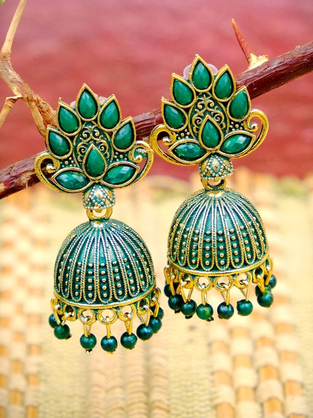 

Crunchy Fashion Green Contemporary Jhumkas Earrings