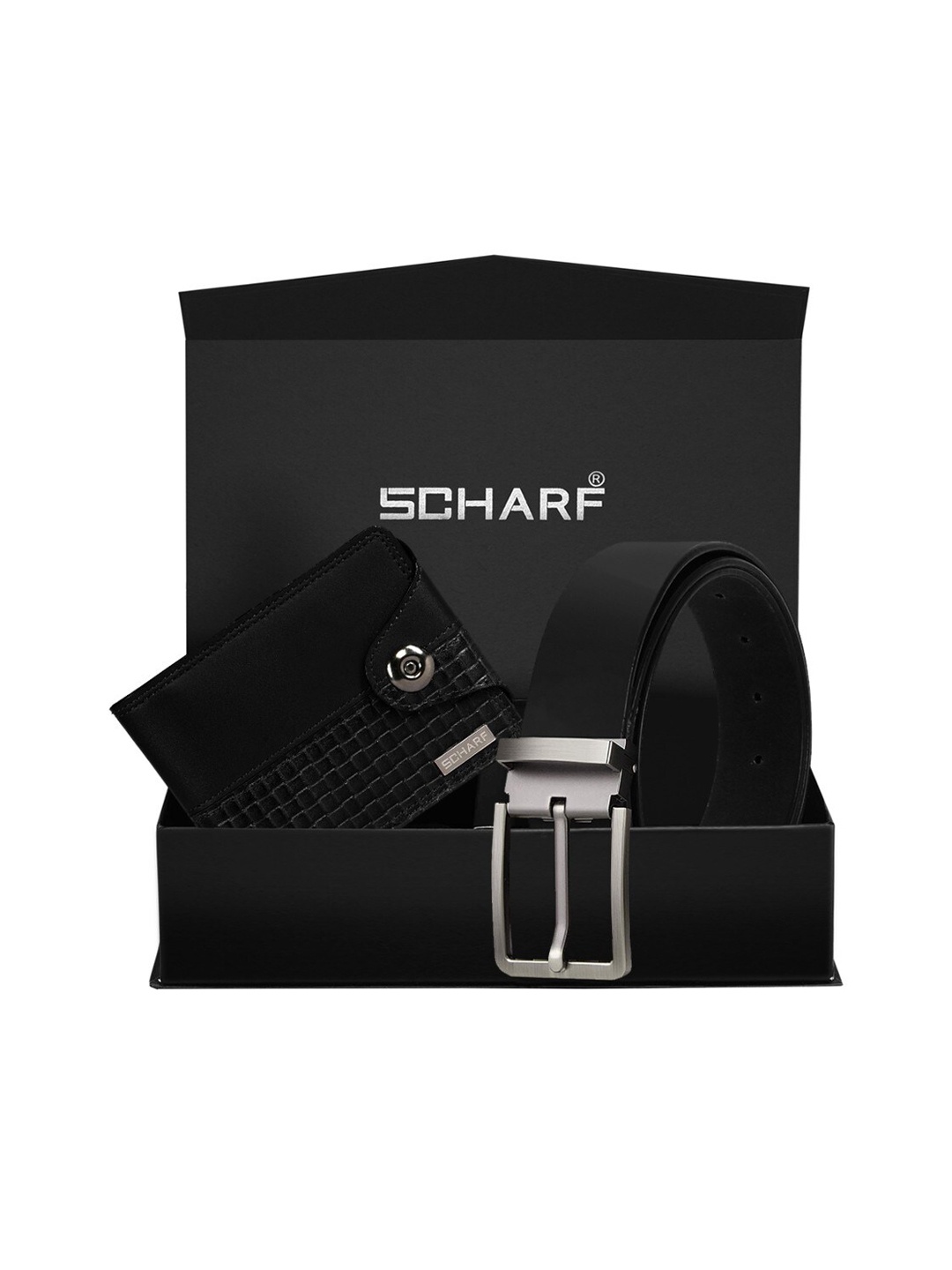 

SCHARF Men Black Textured Genuine Leather Accessory Gift Set