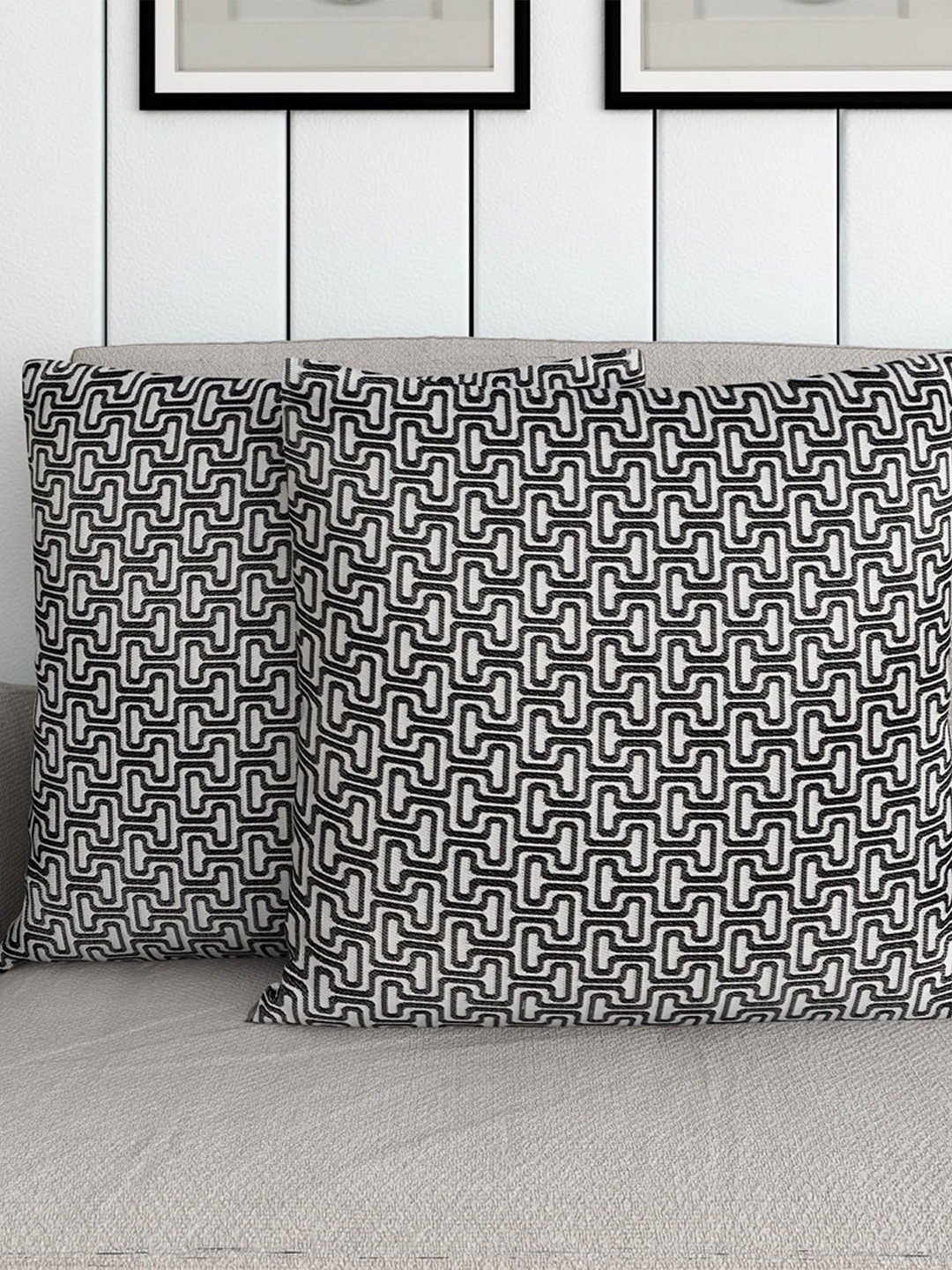 

Home Centre Grey & Black Set of 2 Geometric Square Cushion Covers