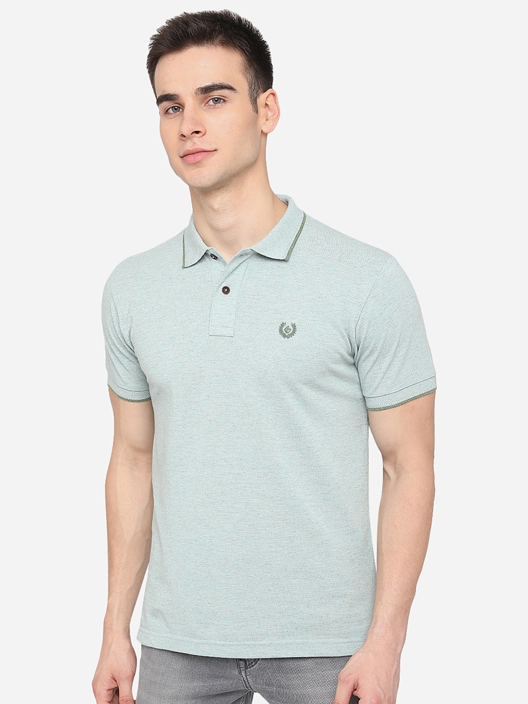 Greenfibre Men Green Polo Collar Slim Fit T-shirt