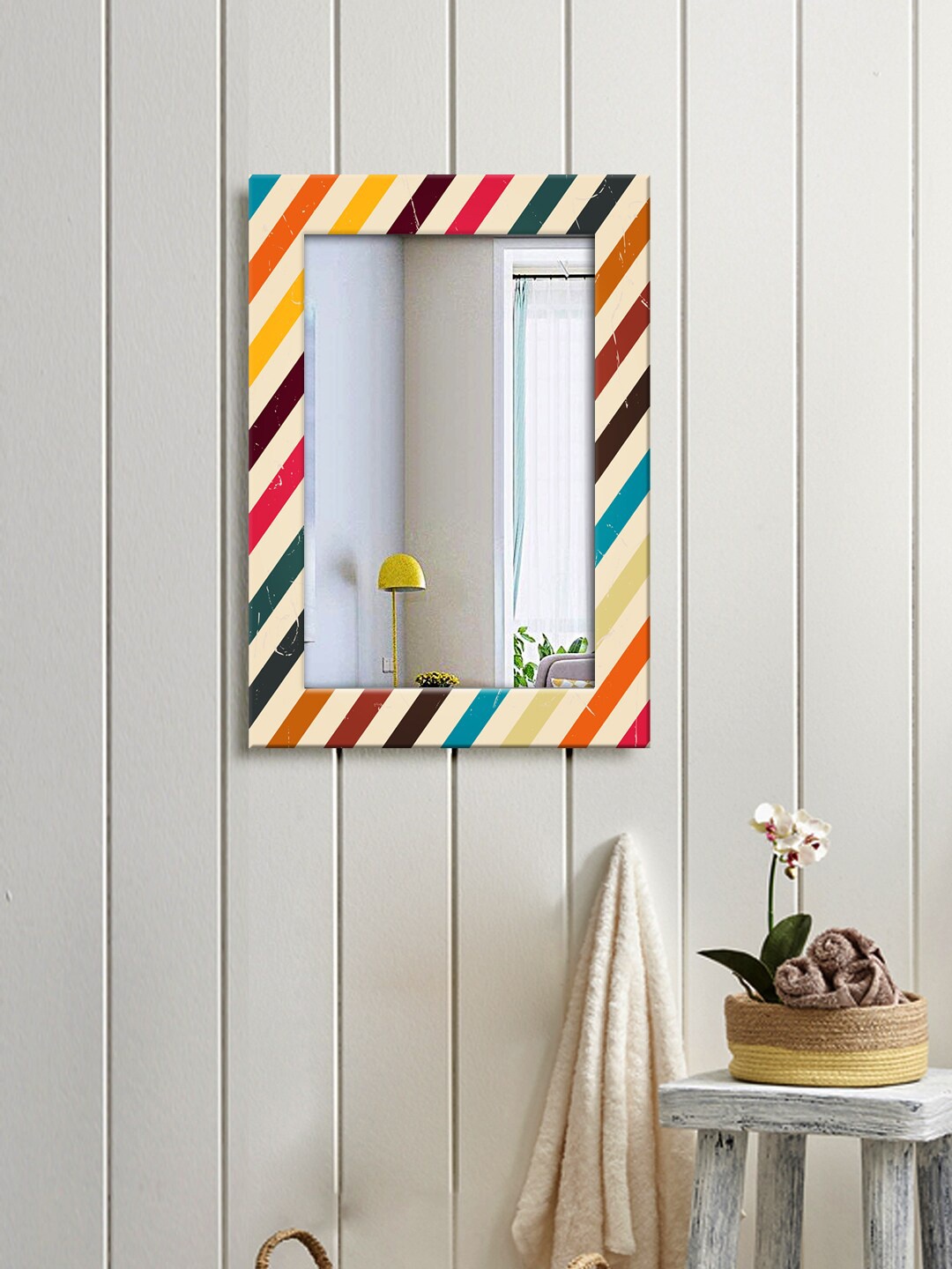 

999Store Multi- Coloured Striped Abstruck MDF Wall Hanging Mirror