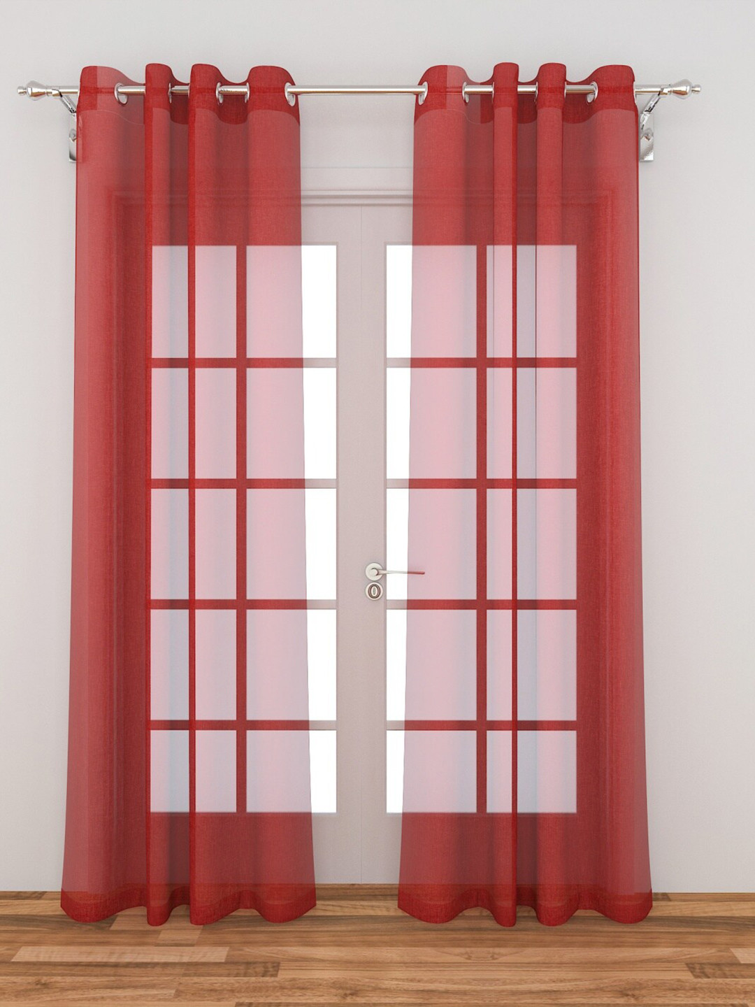 

Home Centre Red & White Set of 2 Sheer Door Curtain