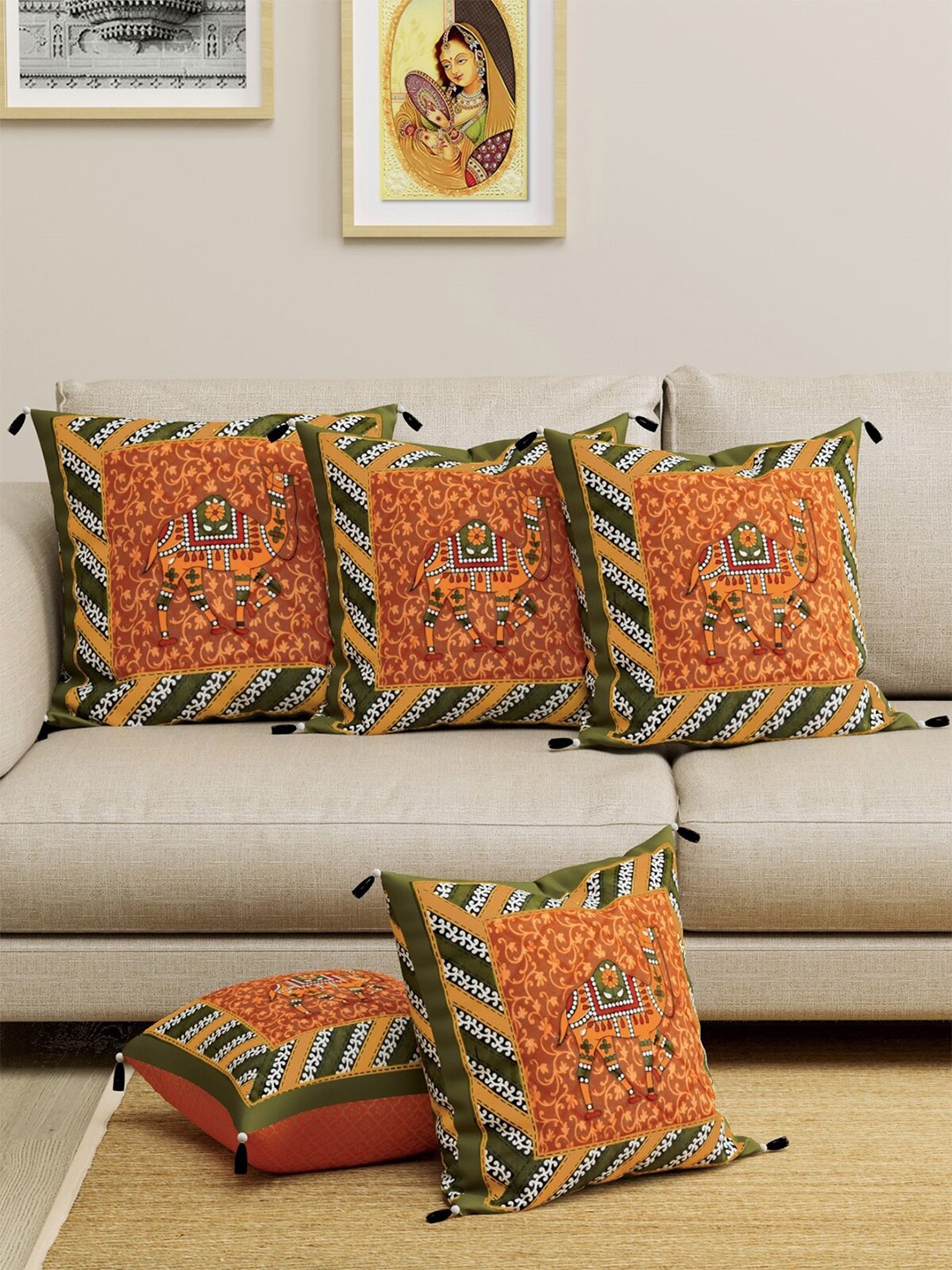 

LIVING ROOTS Multi Set of 5 Ethnic Motifs Square Cushion Covers