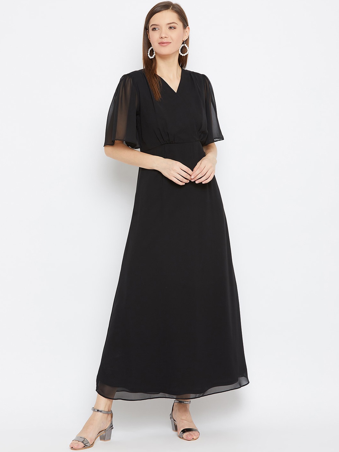 

Imfashini Women Black Georgette Maxi Dress