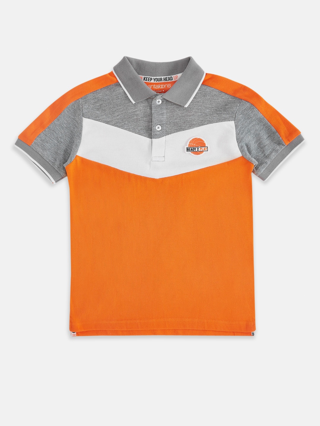 

Pantaloons Junior Boys Orange & Grey Colourblocked Polo Collar T-shirt