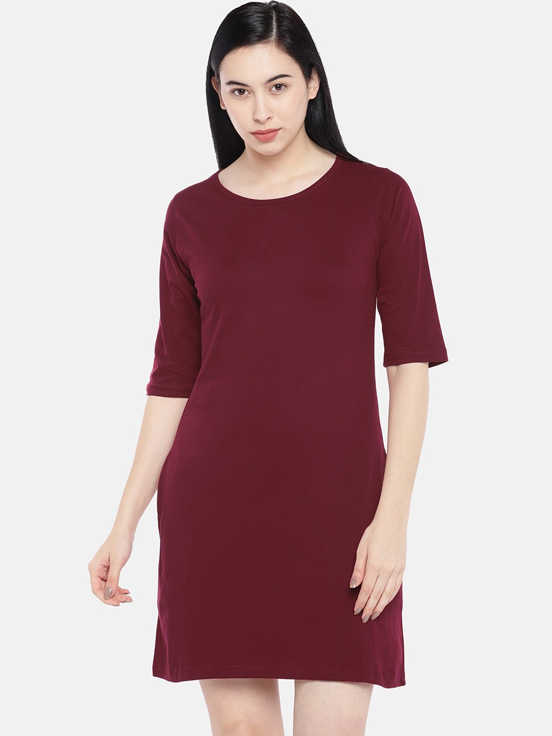 STATUS MANTRA Maroon T-shirt Dress