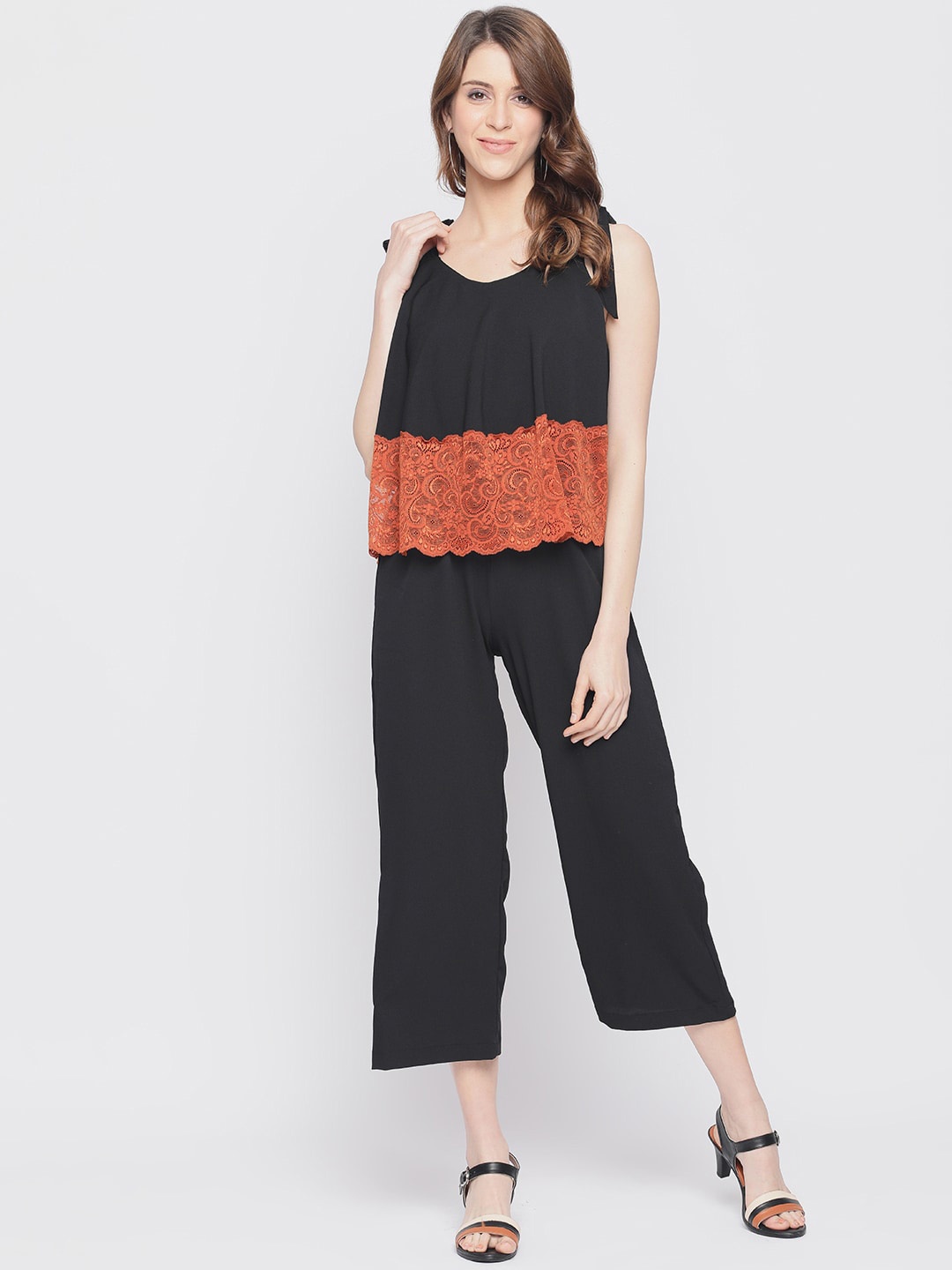 AKIMIA Black & Orange Layered Basic Jumpsuit