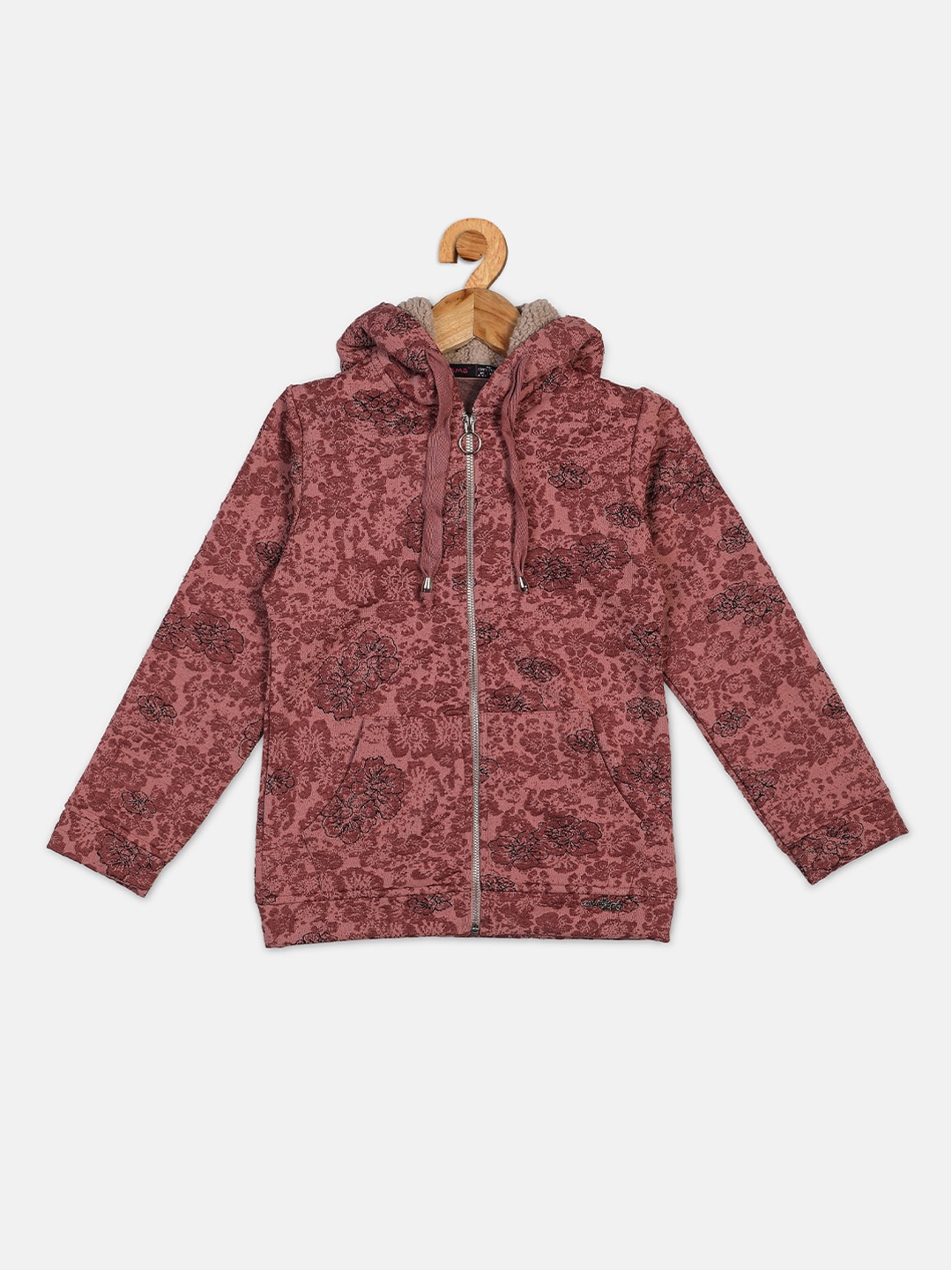 

Ziama Girls Peach Printed Hooded Sweatshirt