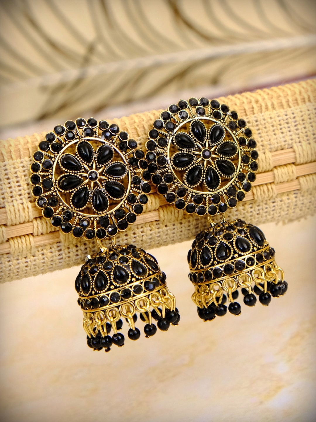 

Crunchy Fashion Black Dome Shaped Jhumkas Earrings