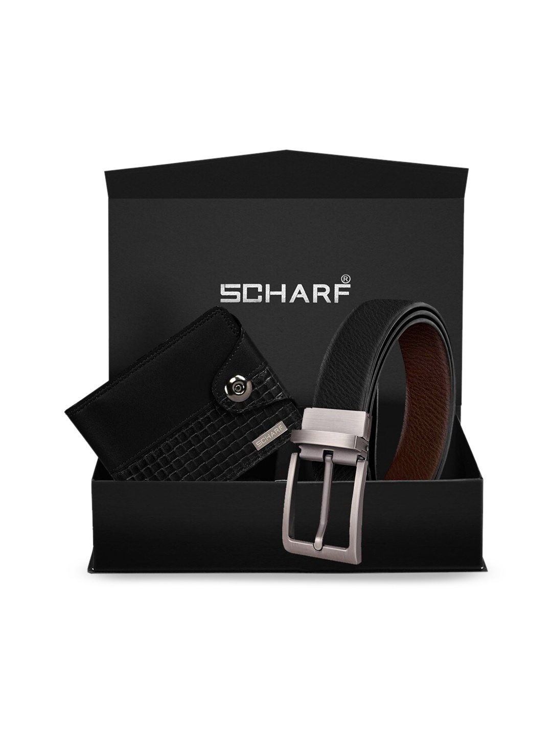 

SCHARF Men Black Textured Genuine Leather Accessory Gift Set