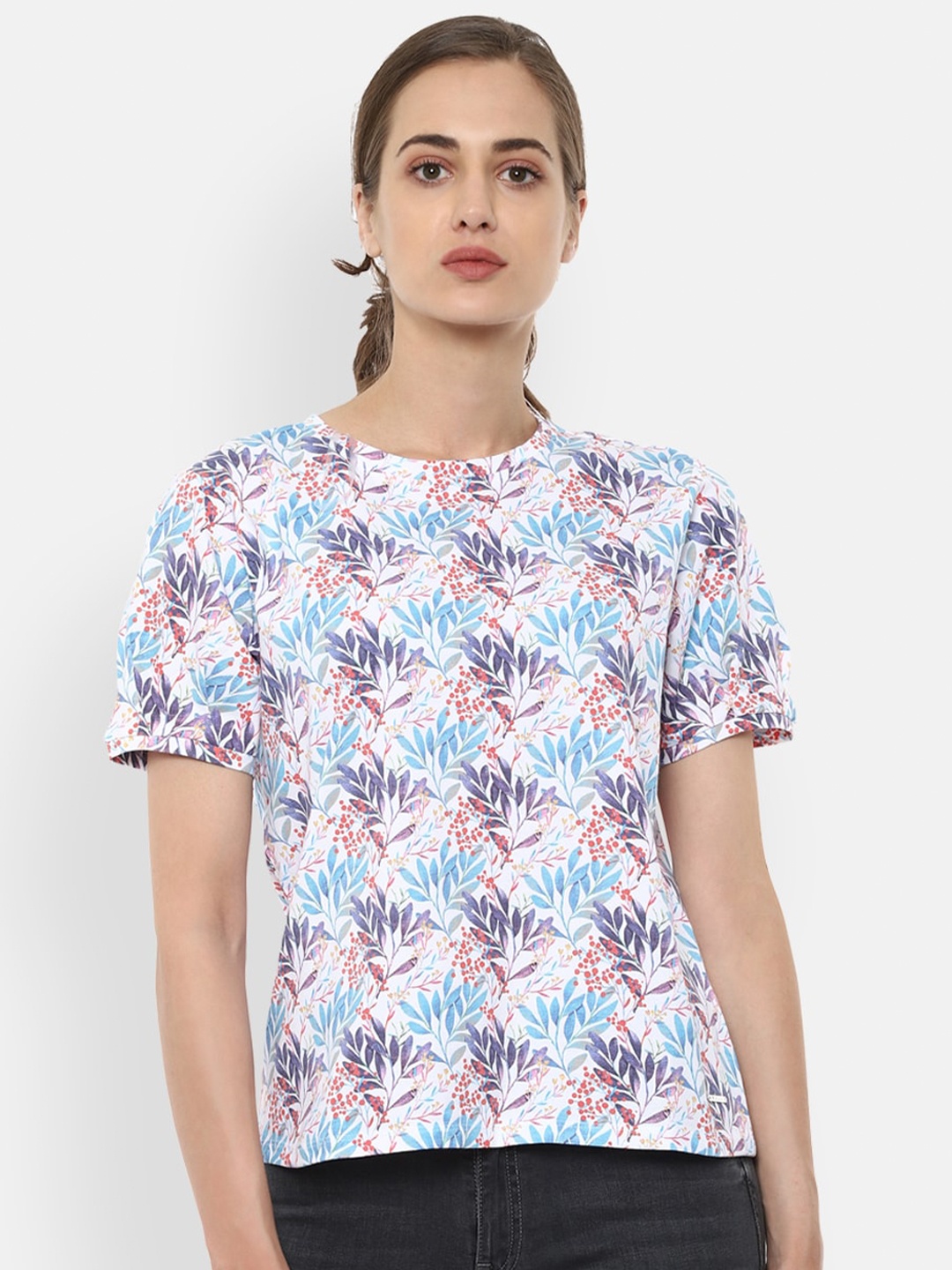 

Van Heusen Woman Blue & White Floral Regular Top