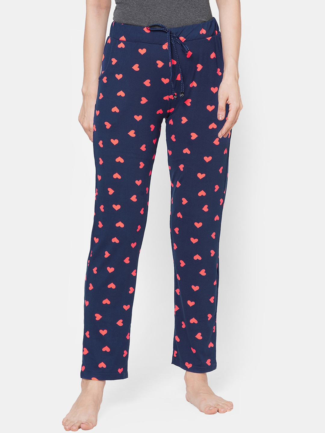 

Sweet Dreams Women Navy Blue & Coral Coloured Heart Shape Printed Lounge Pants