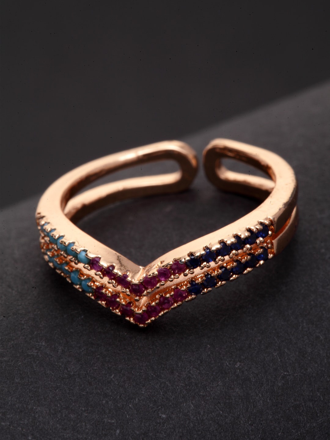 

VOGUE PANASH Gold-Plated Blue & pink Cubic-Zirconia-Studded Adjustable Finger Ring
