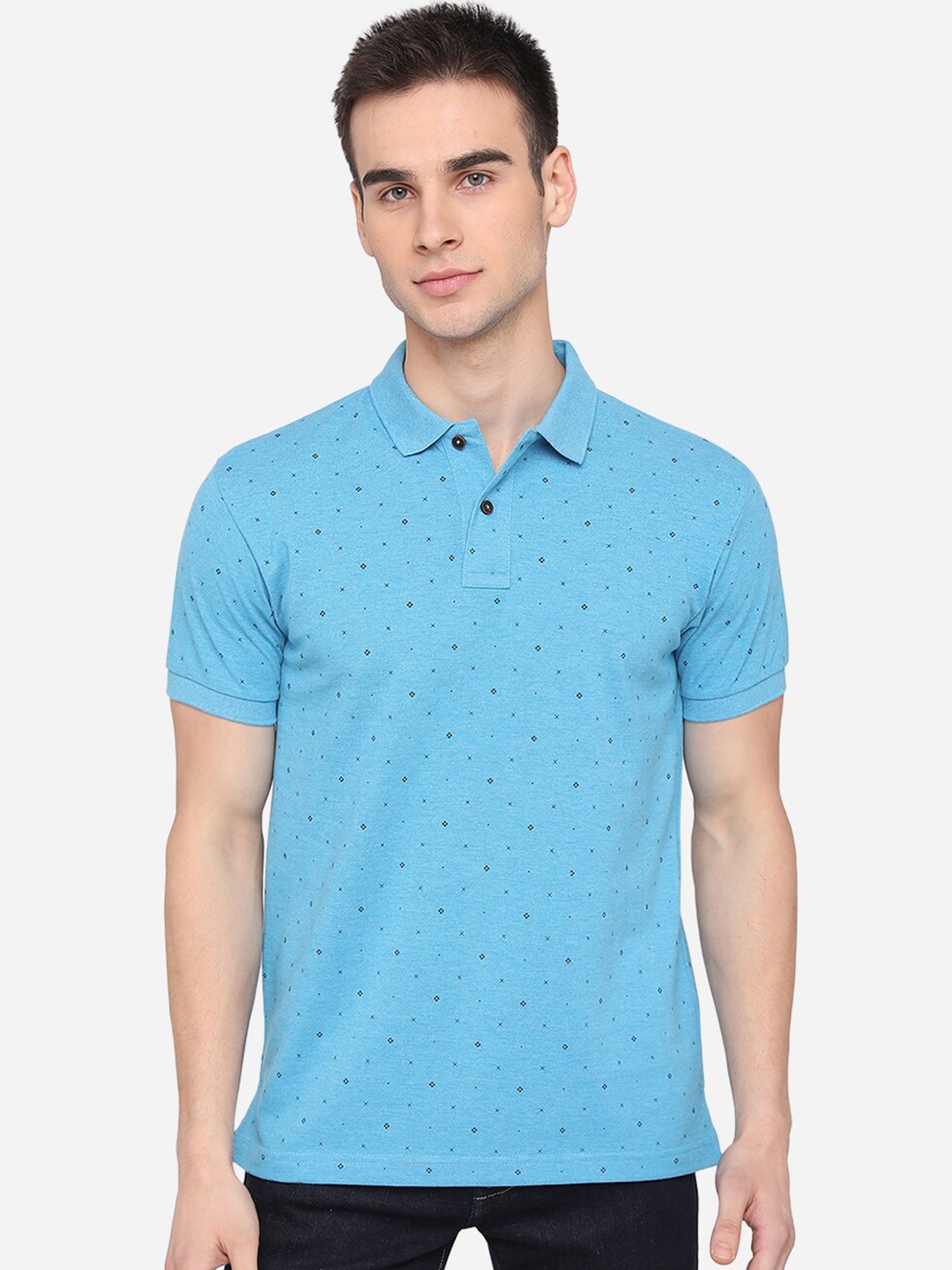 

Greenfibre Men Blue Polo Collar Slim Fit Cotton Pure Cotton T-shirt