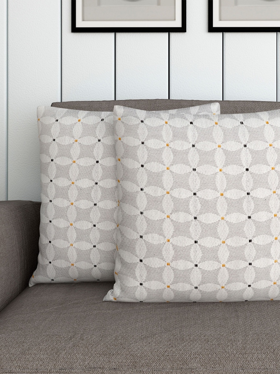 

Home Centre Grey & White Set of 2 Geometric Square Cushion Covers
