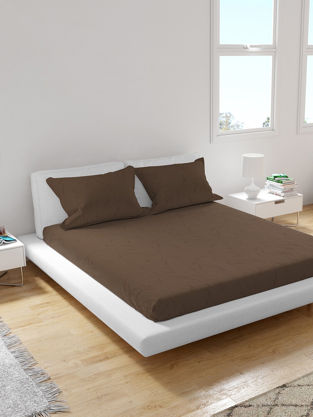 Himeya Brown 300 TC King Sustainable Bedsheet with 2 Pillow Covers
