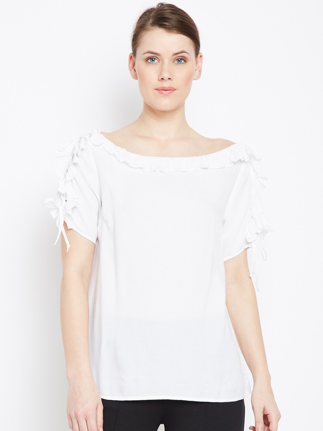 

Oxolloxo Women White Solid Crepe Regular Top