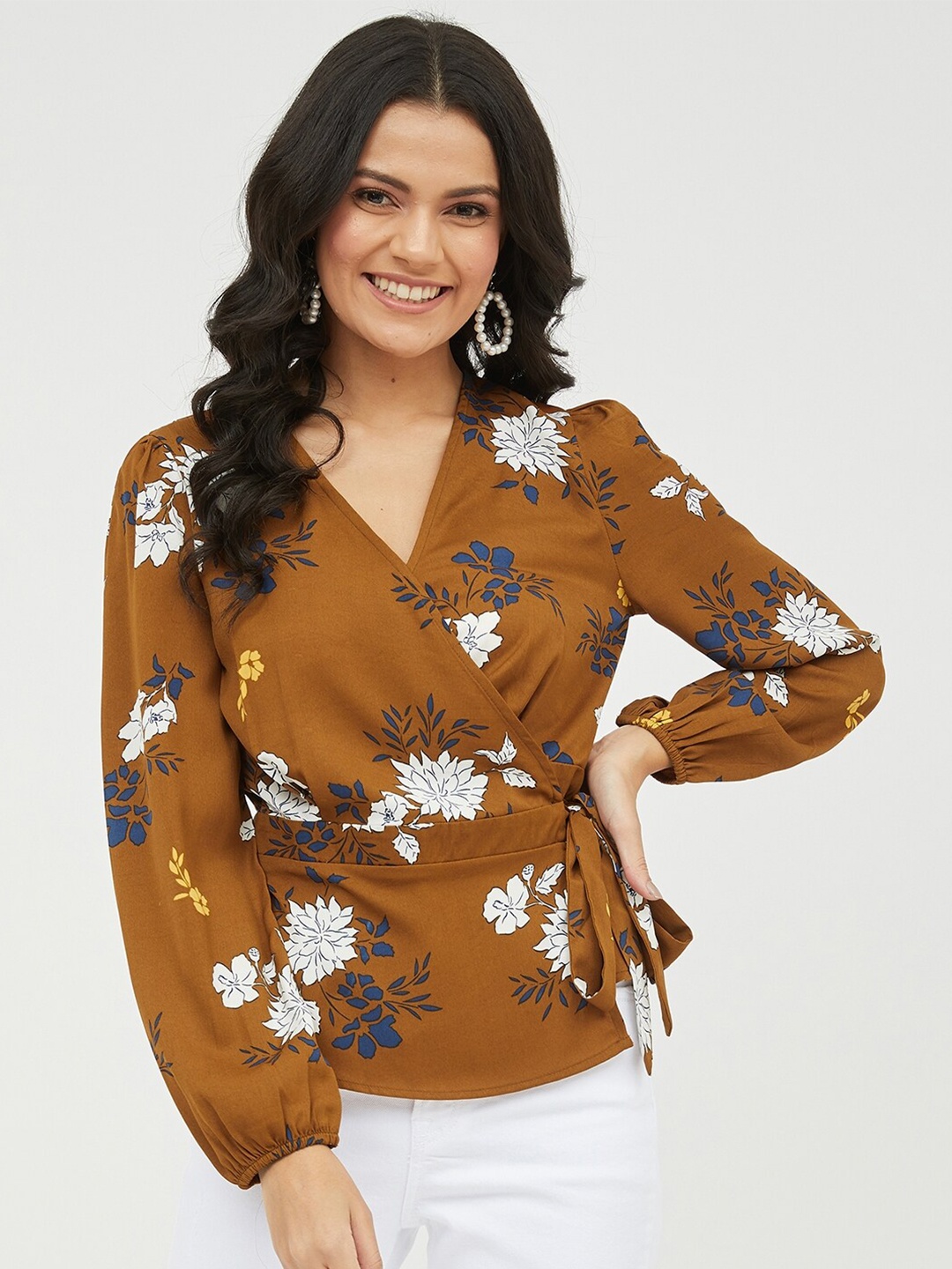 

Harpa Bronze Floral Wrap Top