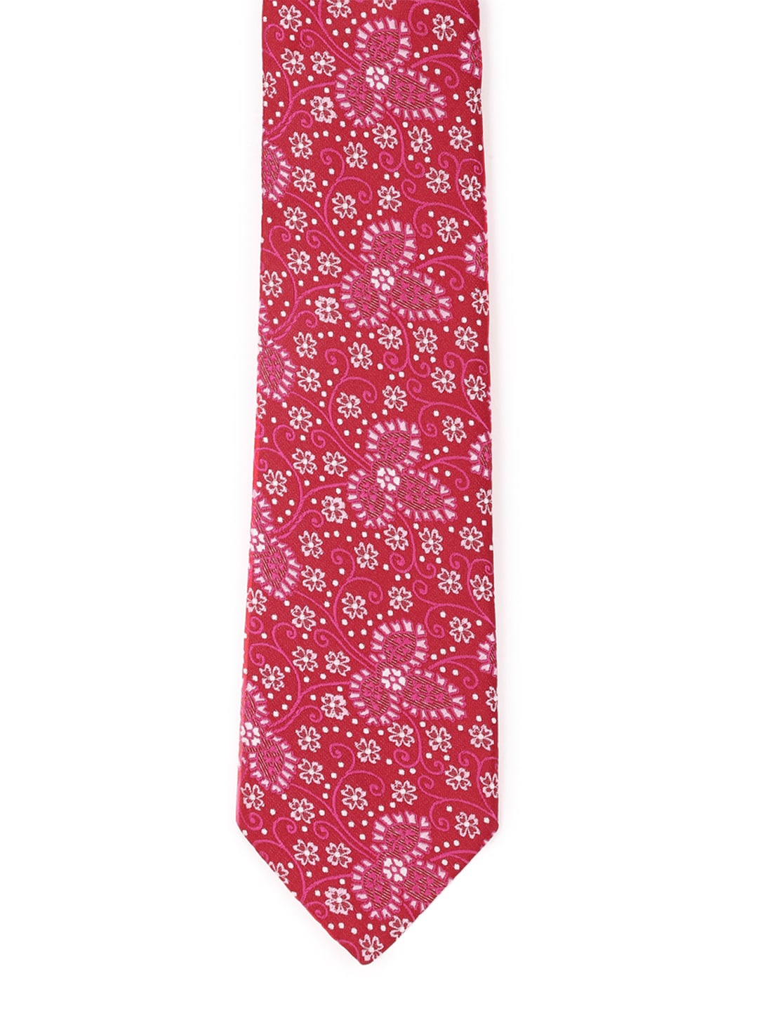 

Peter England Men Red & White Woven Design Broad Tie